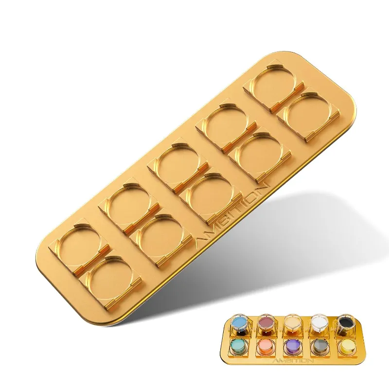Ambition Tattoo Ink Cup Bracket with 10 slots and anti-overflow tray in gold aluminum