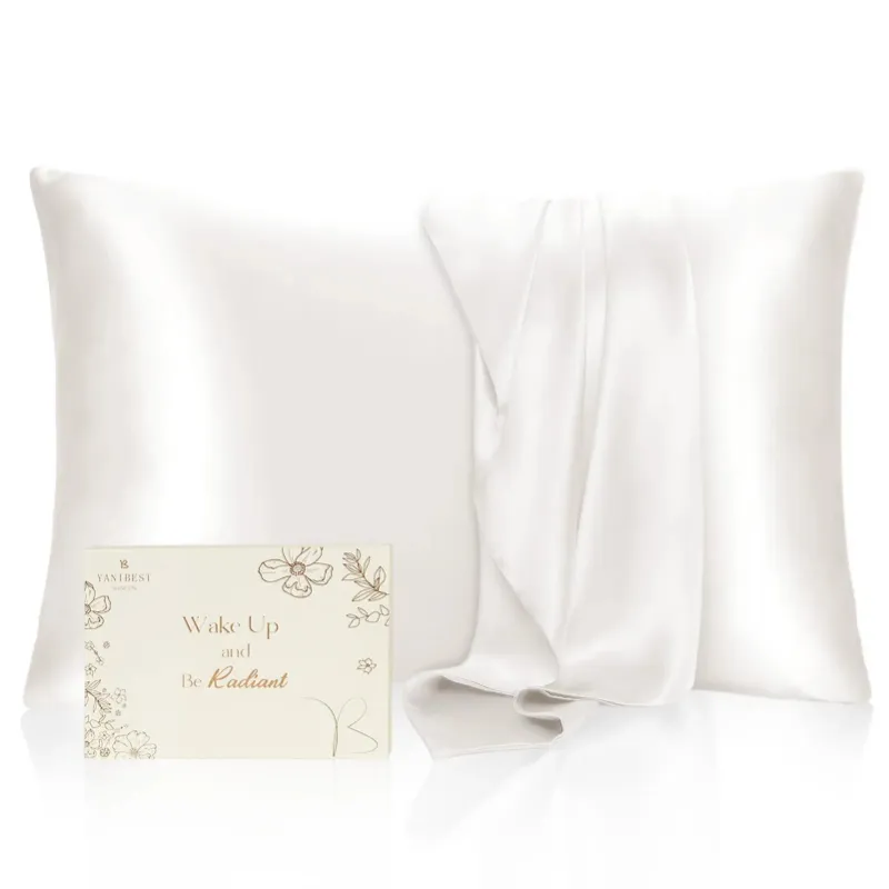 Yanibest Butter Satin Pillowcases 2 Pack Set in pure white on a bed