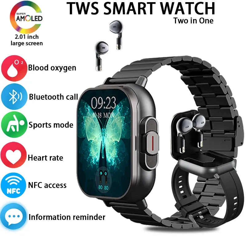 Kicklo 2 in 1 Smartwatch With Earbuds fitness tracker with integrated wireless headphones