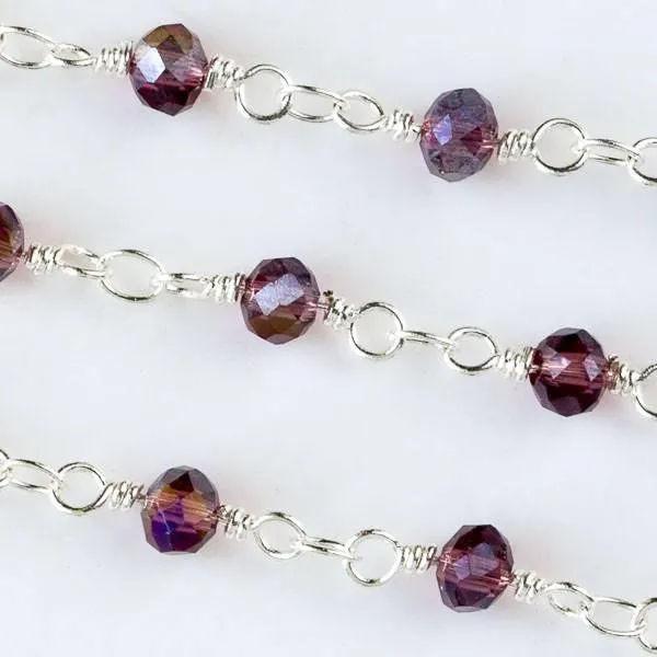 Cherry Tree Beads handmade silver chain with lilac purple crystal rondelles with AB finish