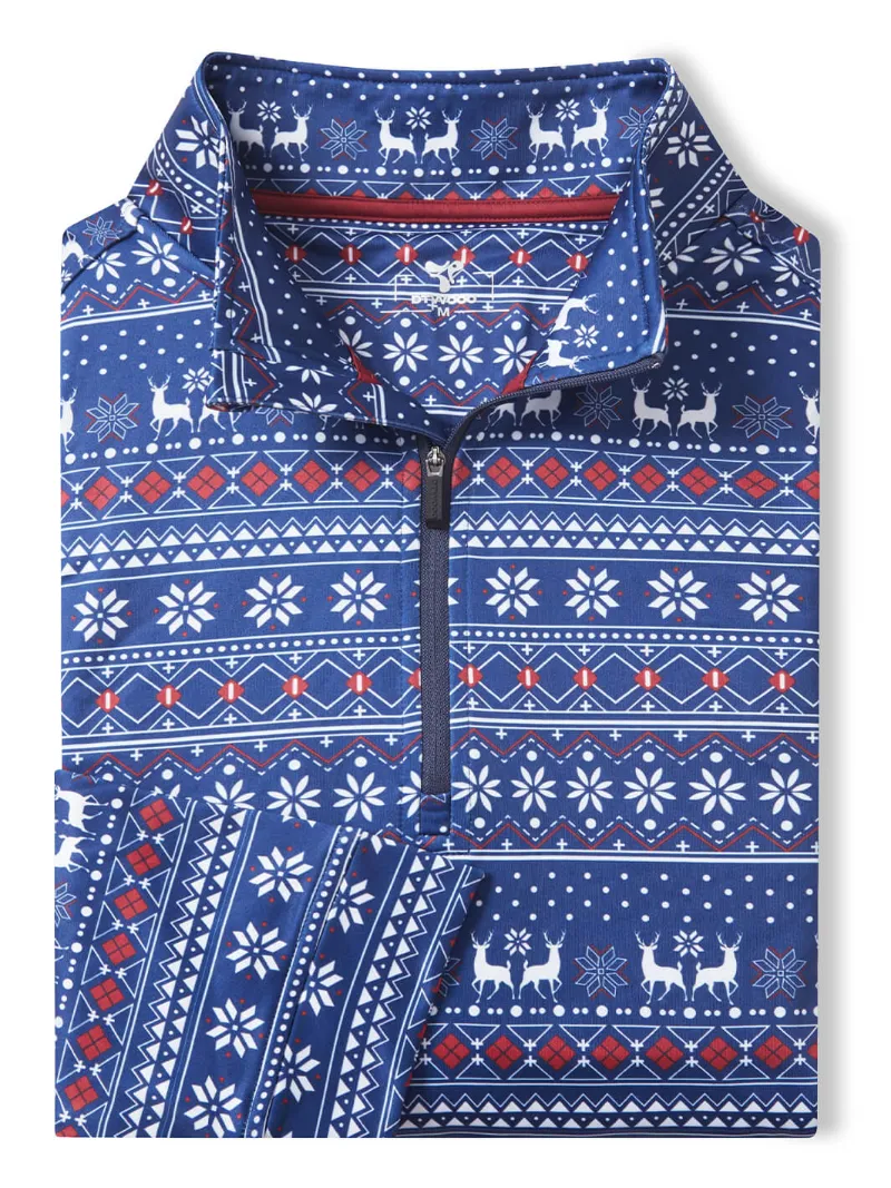 DTWOOO Print Performance Fleece Quarter-Zip in Christmas pattern with stand-up collar