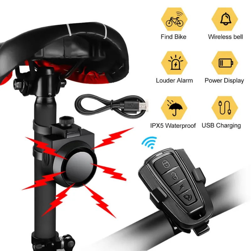 Wsdcam Wireless Waterproof Bike Vibration Alarm with USB charging and remote