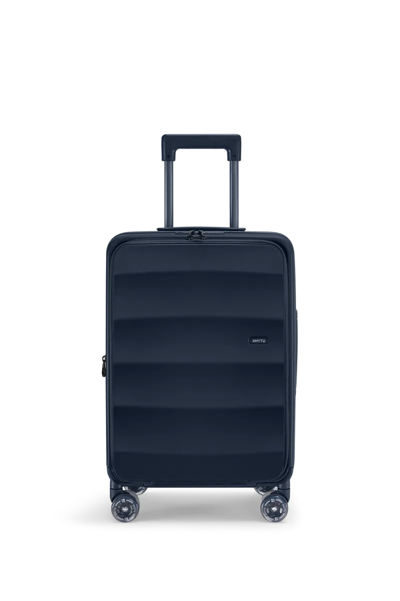 4MYTU Tank Lite Bigger Carry-on in Deep Navy front-opening suitcase with laptop pocket