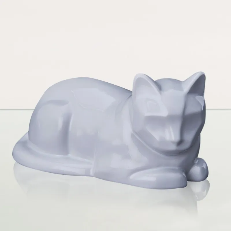 Pulvis Art Urns Cat Cremation Urn for Ashes in White ceramic with cat silhouette design