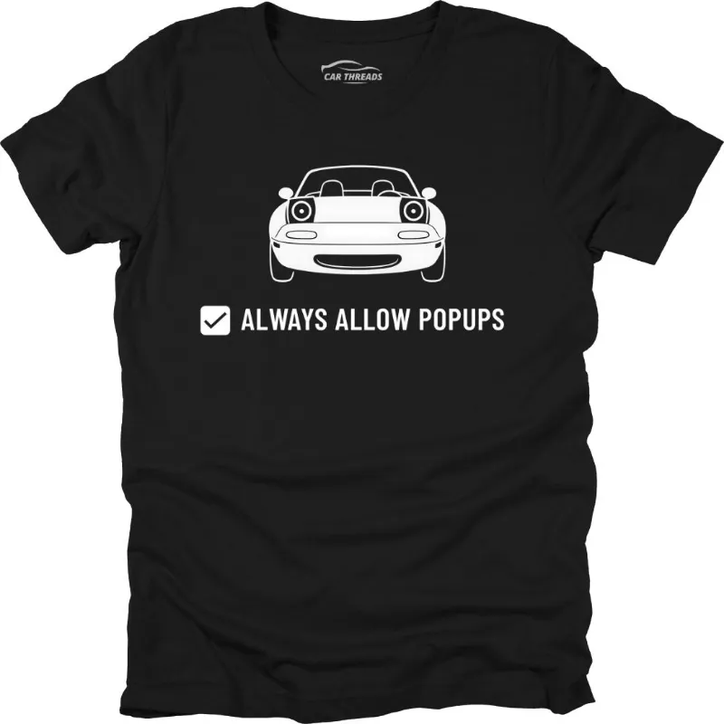 Car Threads Always Allow Popups T-shirt with bold tech-inspired graphic design