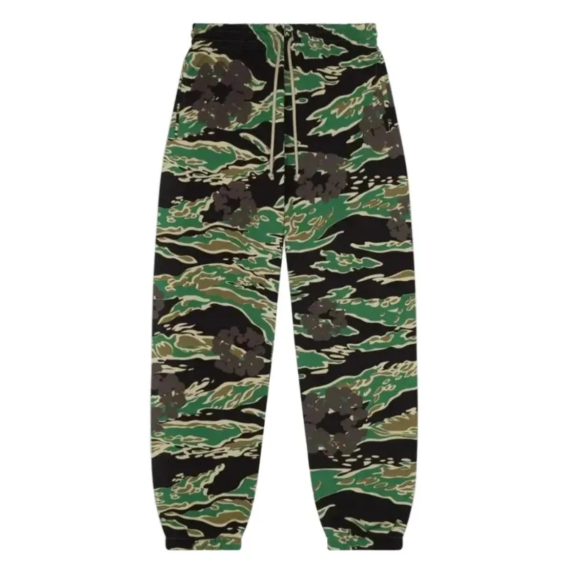 AfewVibe Denim Tears The Cotton Wreath Sweatpant Green Camo, green camouflage cotton sweatpant flat lay
