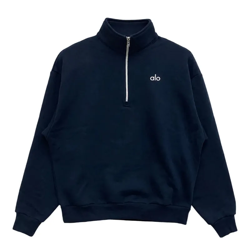 AfewVibe Alo Accolade Quarter-Zip Sweater Navy with stand collar detail