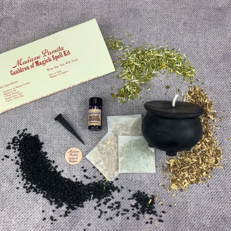 Spirit Nest Cauldron of Magick Candle Spell Kit with beeswax candle and transformation ritual tools