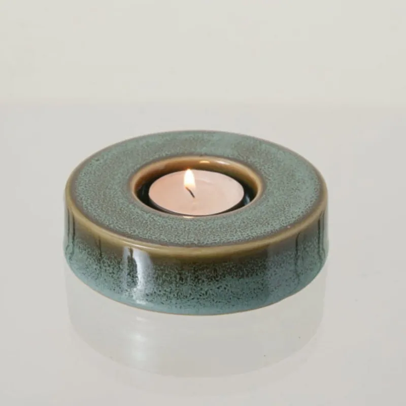 Pulvis Art Urns Caleo handmade candleholder for cremation urns in oily green melange ceramic