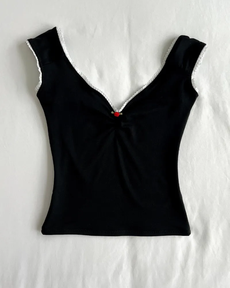 Bit By Angie Farah baby tee in black with ruched neckline