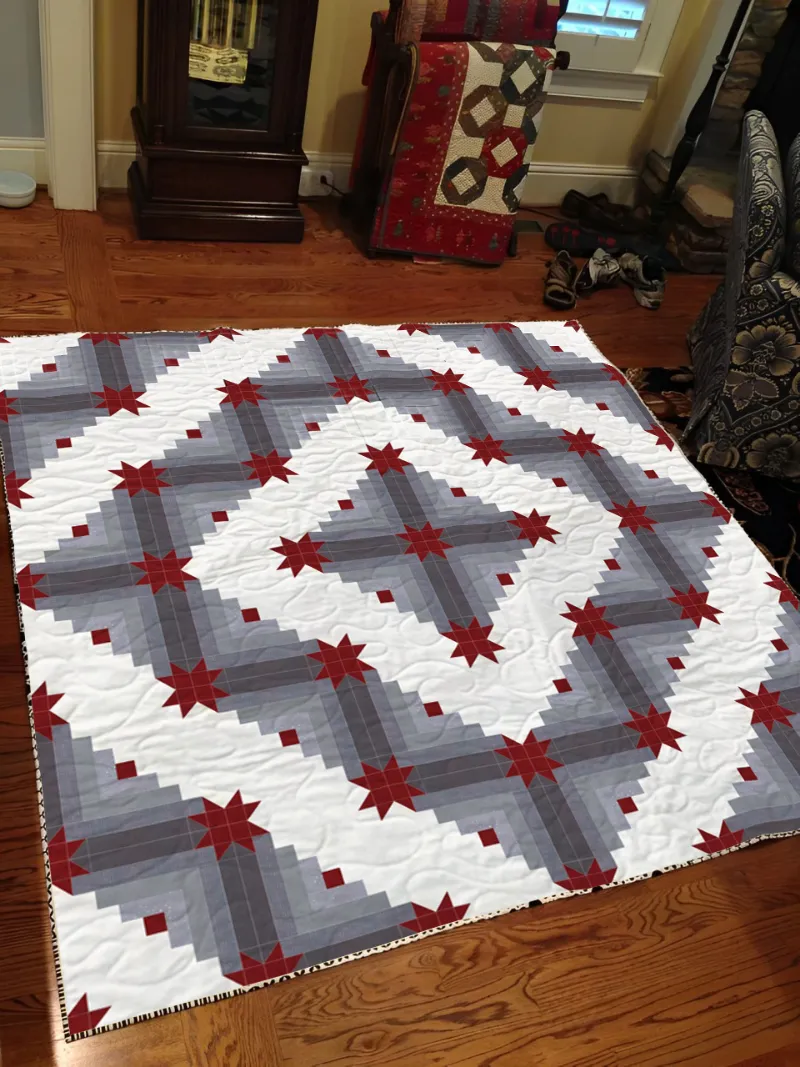 Boho Blanket Crimson Cabin Stars Quilt Pattern, a bold crimson star quilt design