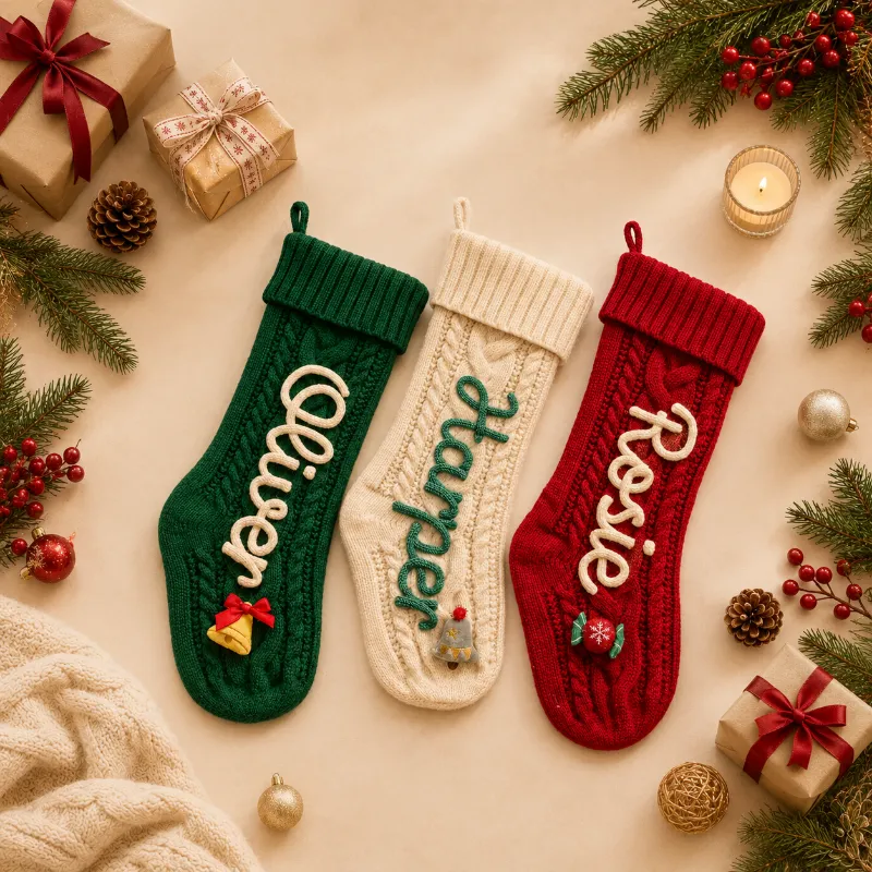 MamaRaya Personalized Christmas Stocking with custom name and classic holiday design