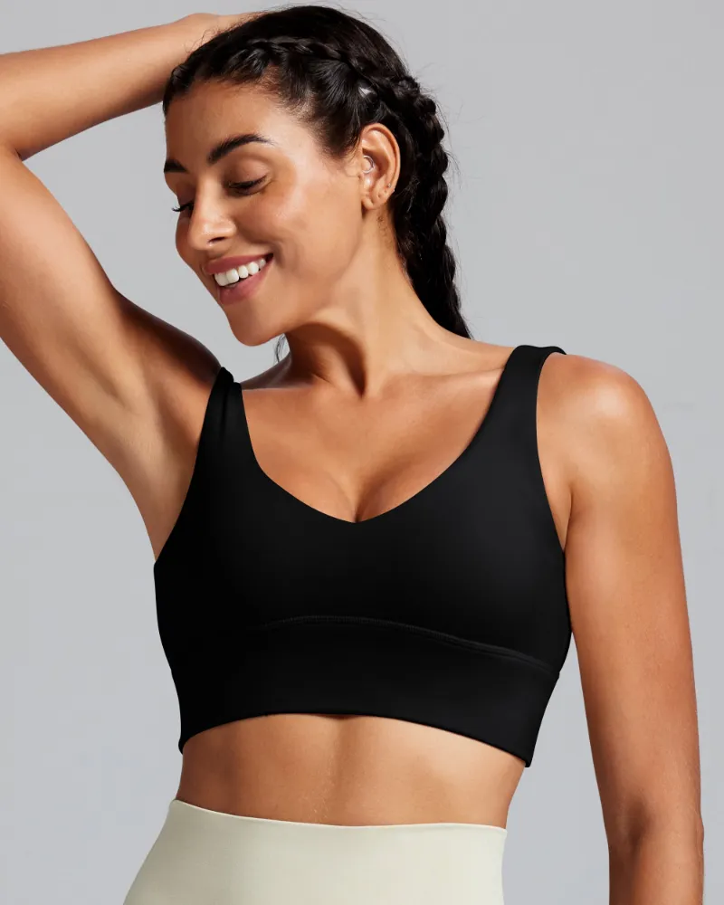 QUEENIEKE BareLuxe V-Neck Bra Light Support A/B Cup, front view with V neckline