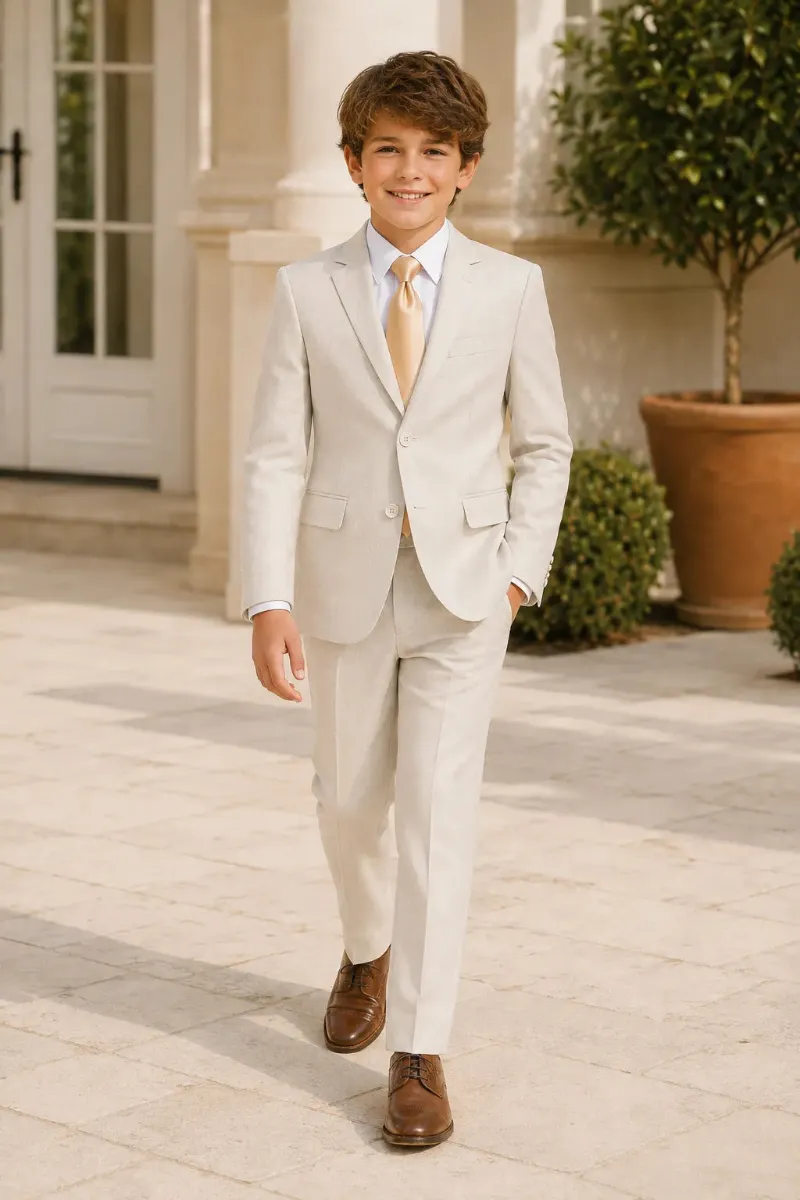 Wehilion Boys Pastel Cotton Linen 2 Piece Suit in soft pastel colors