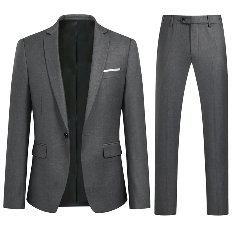 Cloudstyle 2-Piece Slim Fit Simple Designed Dark Grey Suit, dark grey blazer and flat-front pants