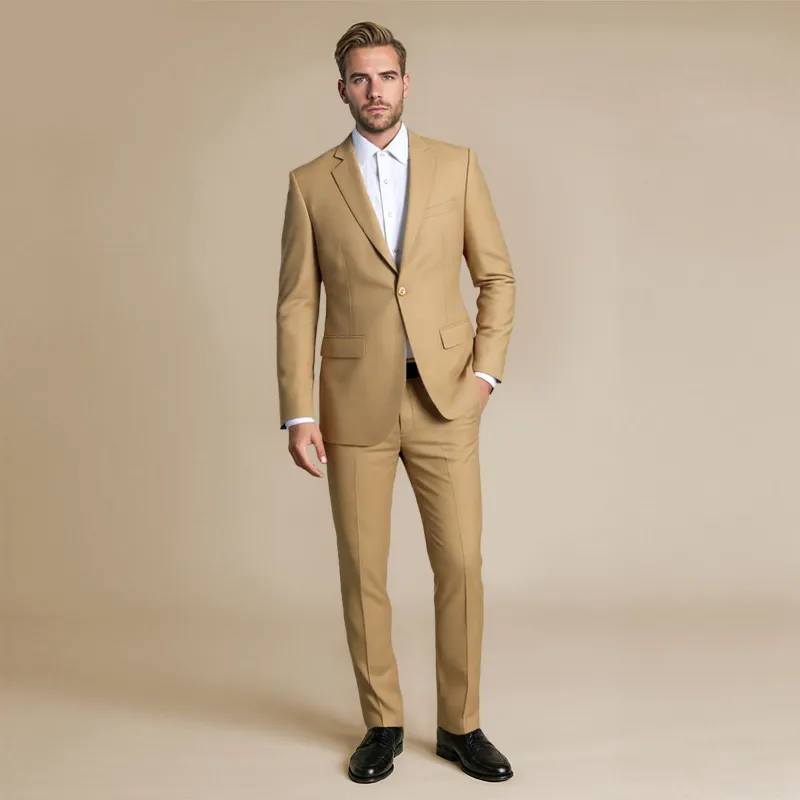 Cloudstyle 2-Piece Khaki Suit One Button Suit, khaki blazer and matching pants