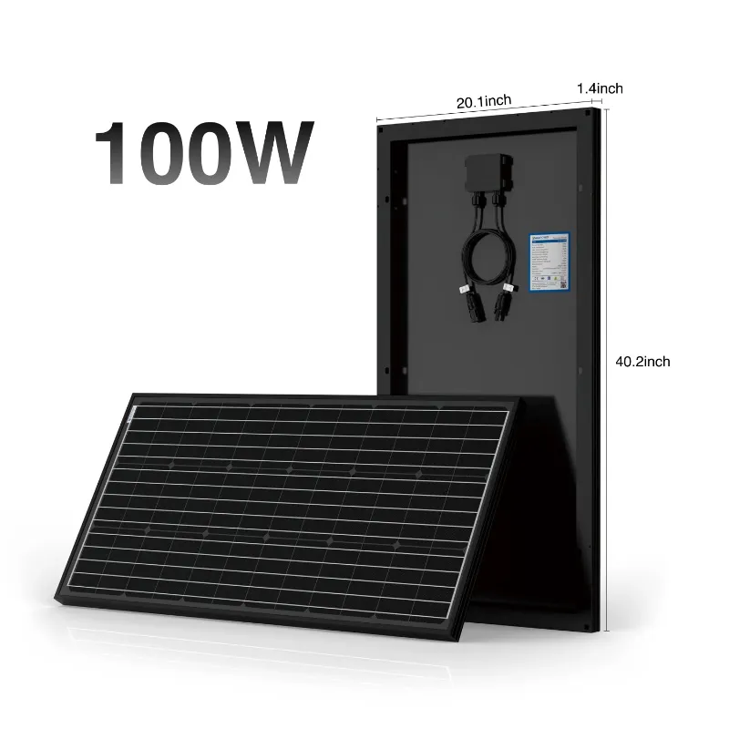 ACOPOWER Mono Solar Panel in 100W, 175W, and 200W options showing the solar cells and mounting holes