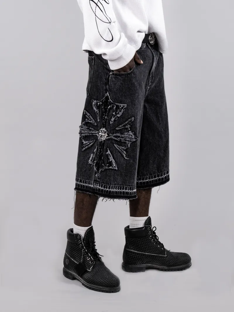 ARNTREAL Relic Black Jorts denim shorts in washed black with logo patch