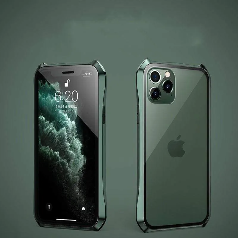 Techypop All Wrap Tempered Glass Bumper Frame Shockproof Protective Designer iPhone Case with glass back and soft TPU corners