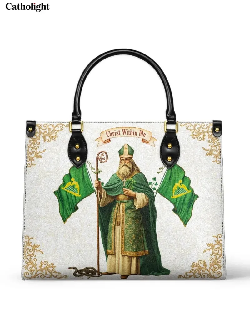 Catholight Saint Patrick's Devotion Leather Bag with Saint Patrick and shamrock design