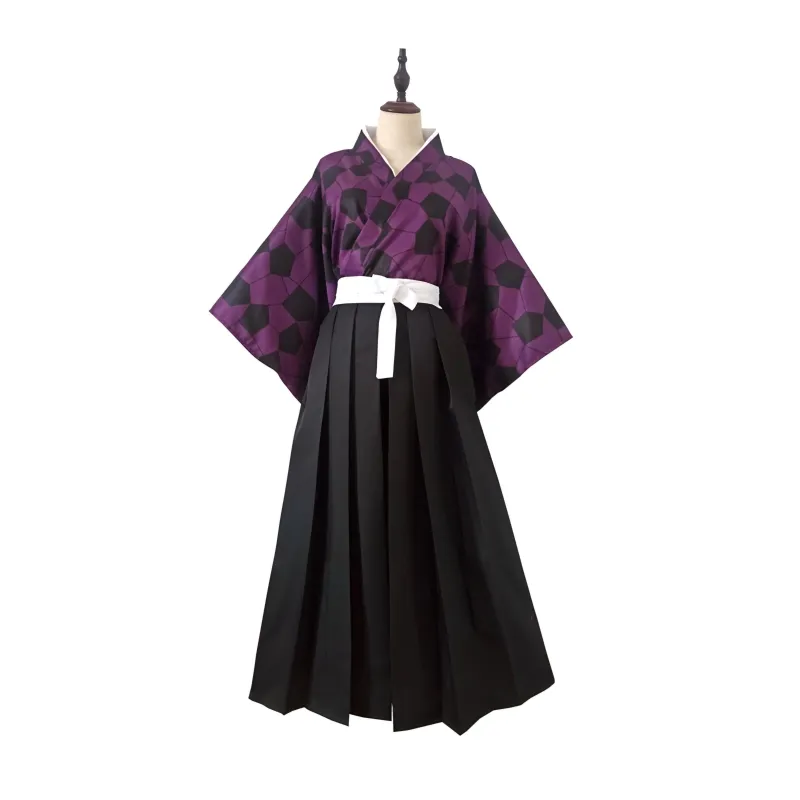 Foxtume Purple Kimono and Black Hakama Set with katana prop