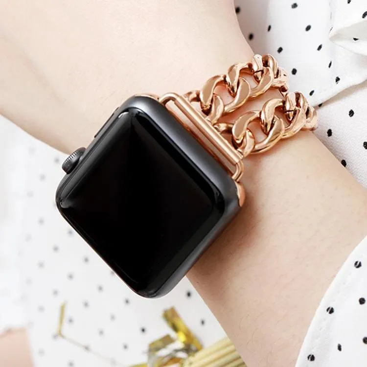 Techypop Gold Chain Designer Apple Watch Band Strap, gold metal chain with leather band