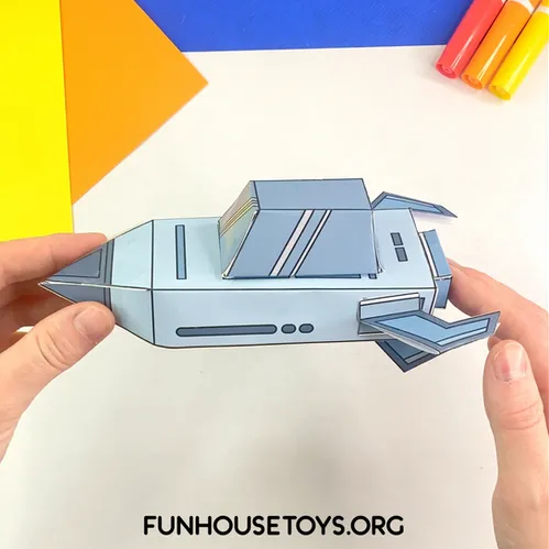 Fun House Toys 3D Space Shuttle Craft Kit showing printable shuttle template for elementary learners