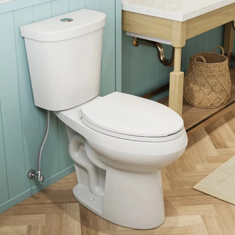 HOROW Elongated 2 Piece Toilet with Dual Flush Button and ADA Compliant Model HWTT-E02D in a bathroom