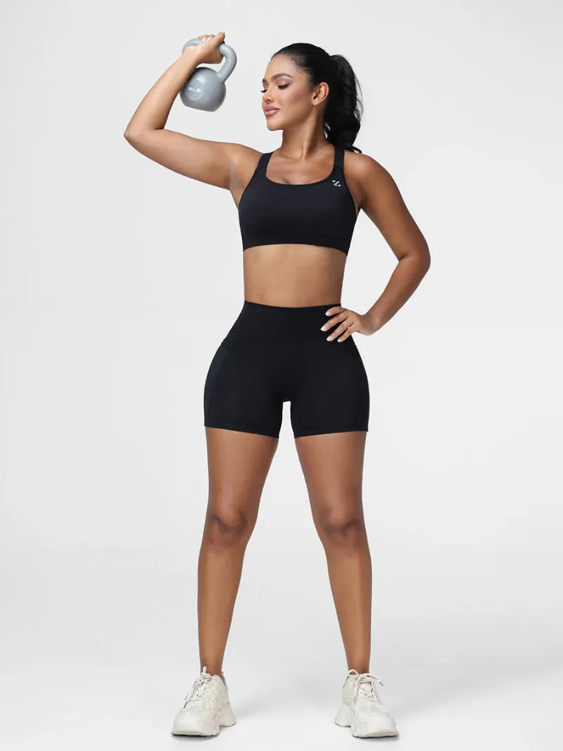 Zuluzenith High Impact Sports Bra & Pocket Shorts Set for Women in navy blue