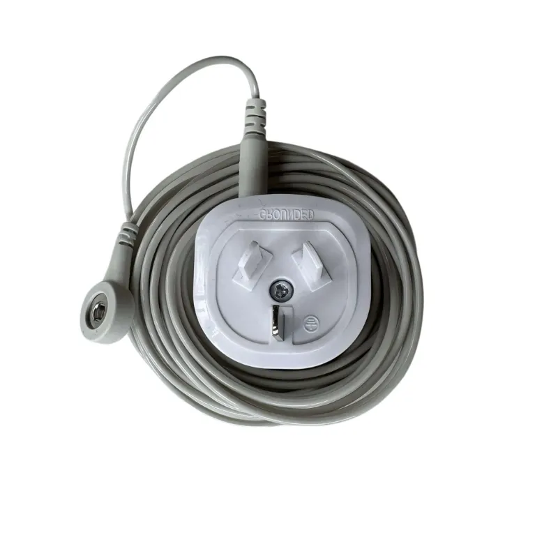 Premium Grounding Earthing Cable & Plug Replacement, coiled white cord with adapter plug