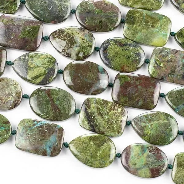 Cherry Tree Beads Copper Ore Jasper/Cuprite 18x25mm mixed-shape bead strand with green and coppery red stones