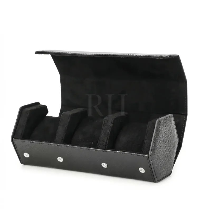 Rotation Horlogère Boîte à Montre en Cuir Milano Cuir Saffiano Noir pour 3 Montres matte black Saffiano leather watch box