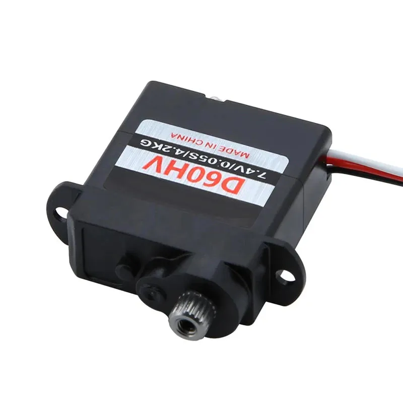 QWinOut 4PCS JX PDI-D60HV HV Digital Servo 7.4V, close-up of compact gray servo with metal gear and cable