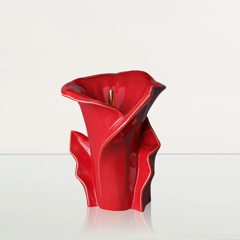 Pulvis Art Urns Calla Flower Memorial Urn for Ashes in red ceramic with striking lily flower shape