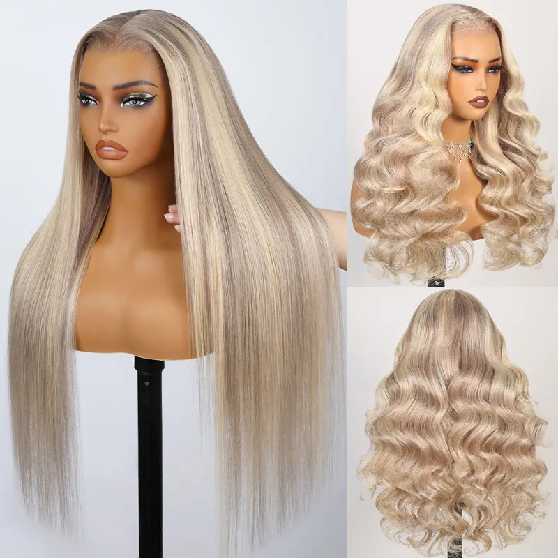 Megalook 13x6 Three-Go blonde highlight glueless lace frontal wig with drawstring