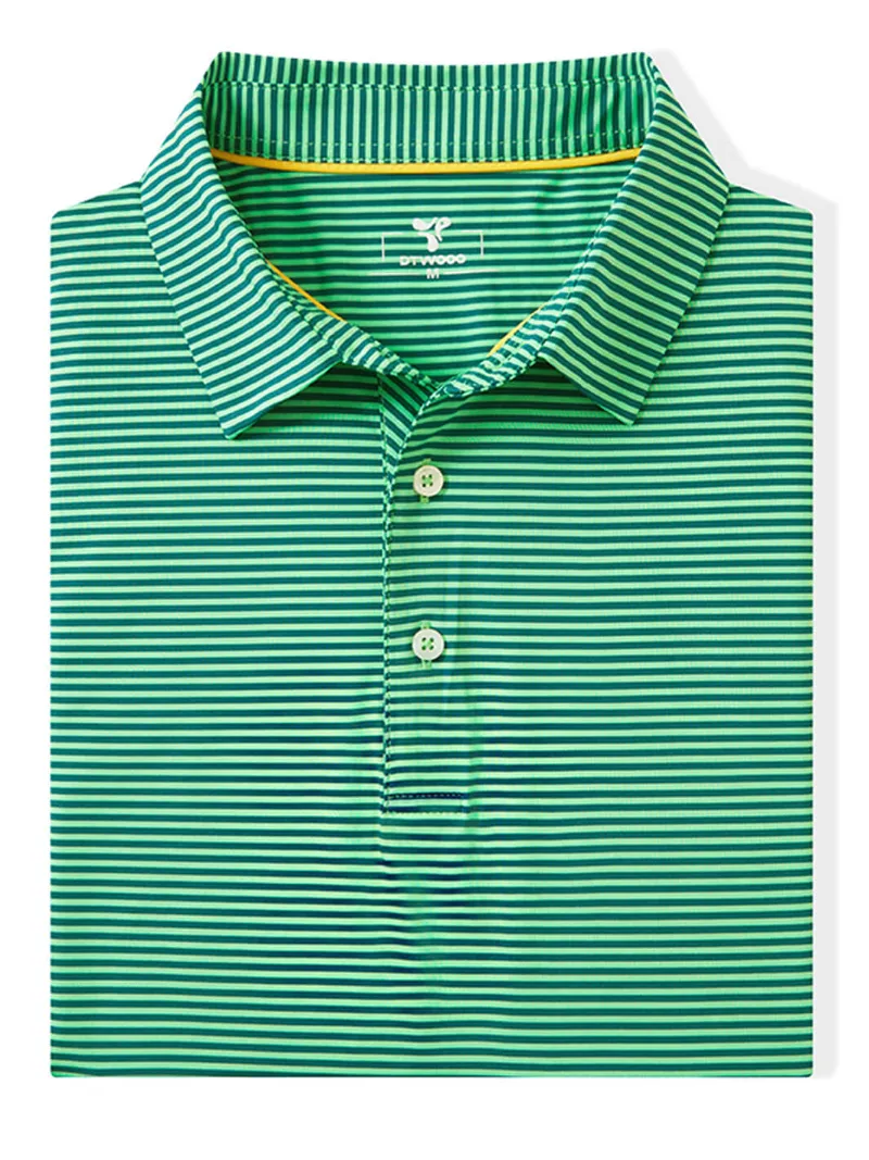 DTWOOO Men's Striped Performance Polo in Green colorway with structured collar