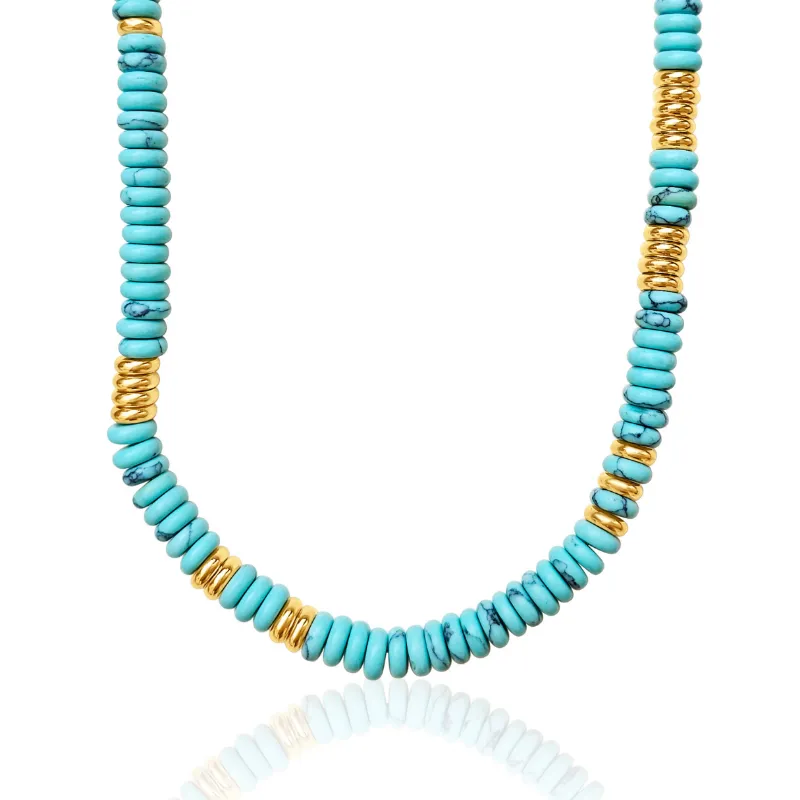 DORSYA Maldives Multi Gemstone Turquoise Necklace with ocean-blue beads and gold chain