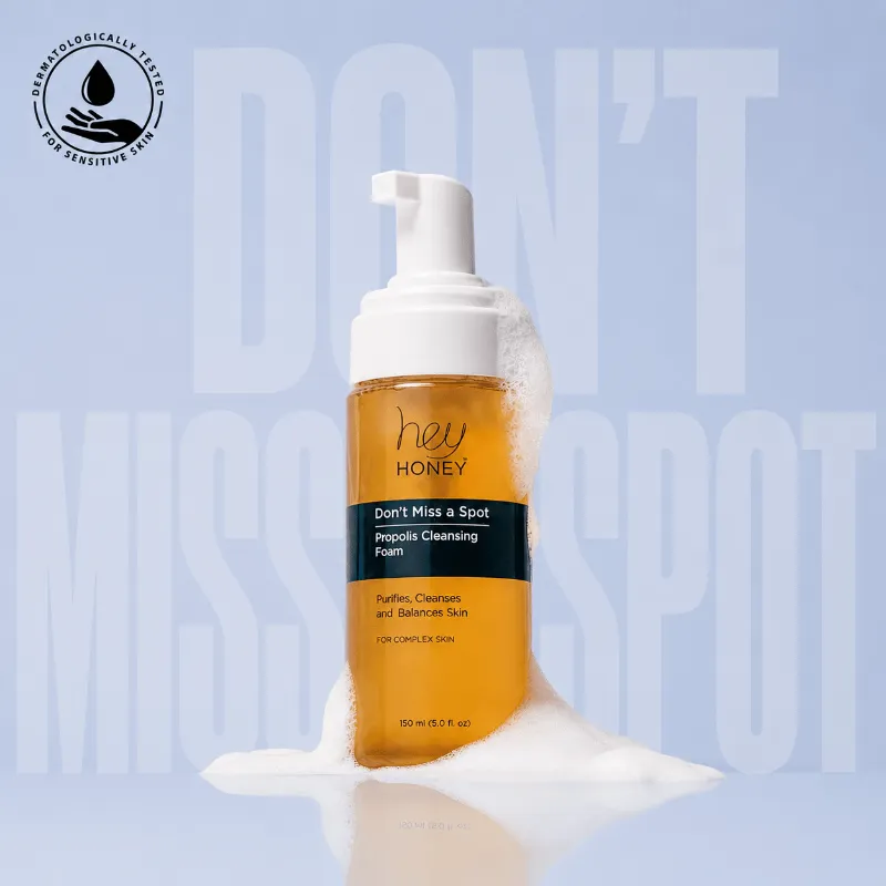 Hey Honey DON'T MISS A SPOT Propolis Cleansing Foam bottle with green tea and propolis formula