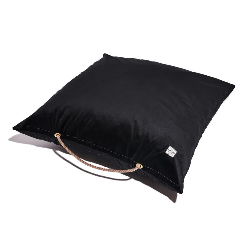 Found My Animal Black Washable Velvet Dog Bed with brass grommets and marine rope