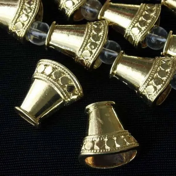 Cherry Tree Beads New Gold Colored 11x16mm Hollow Bell Bead Caps strand shown close up