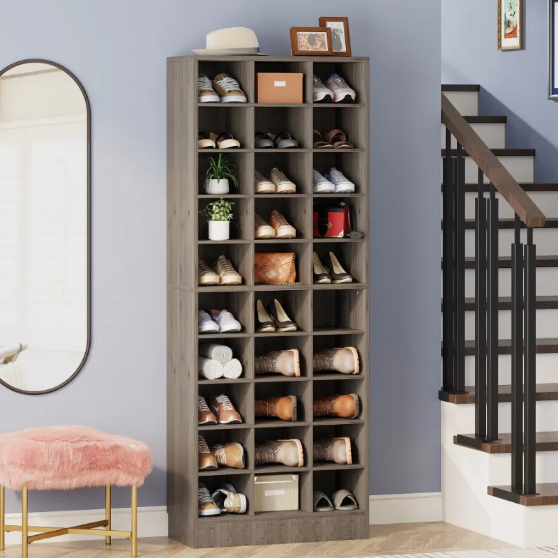 Tribesigns 10-Tier Shoe Cabinet with 30 open cubbies in gray finish