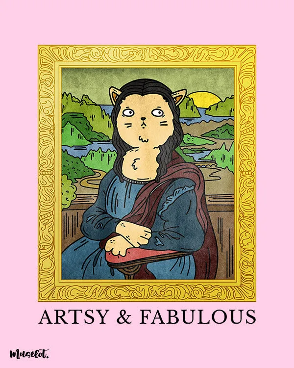 Muselot Artsy and fabulous printed t shirts cat Mona Lisa