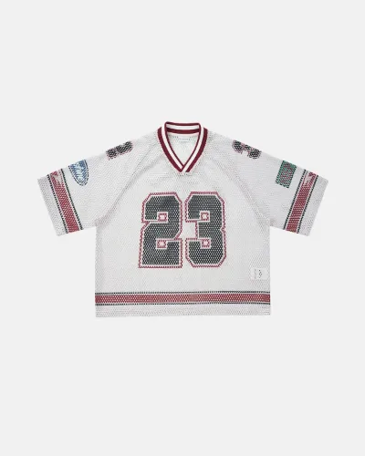 INFLATION 23 jersey mesh print tee in white with bold number graphic and boxy oversized fit