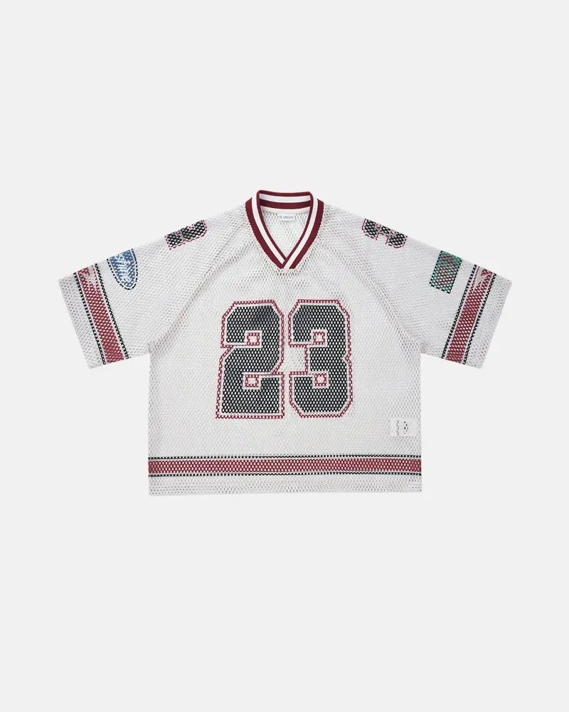INFLATION 23 jersey mesh print tee in white with bold number graphic and boxy oversized fit