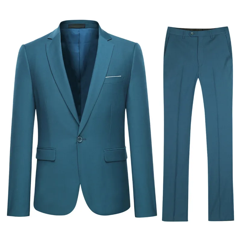 Cloudstyle 2-Piece Slim Fit Simple Designed Sea Blue Suit, sea blue blazer and matching pants