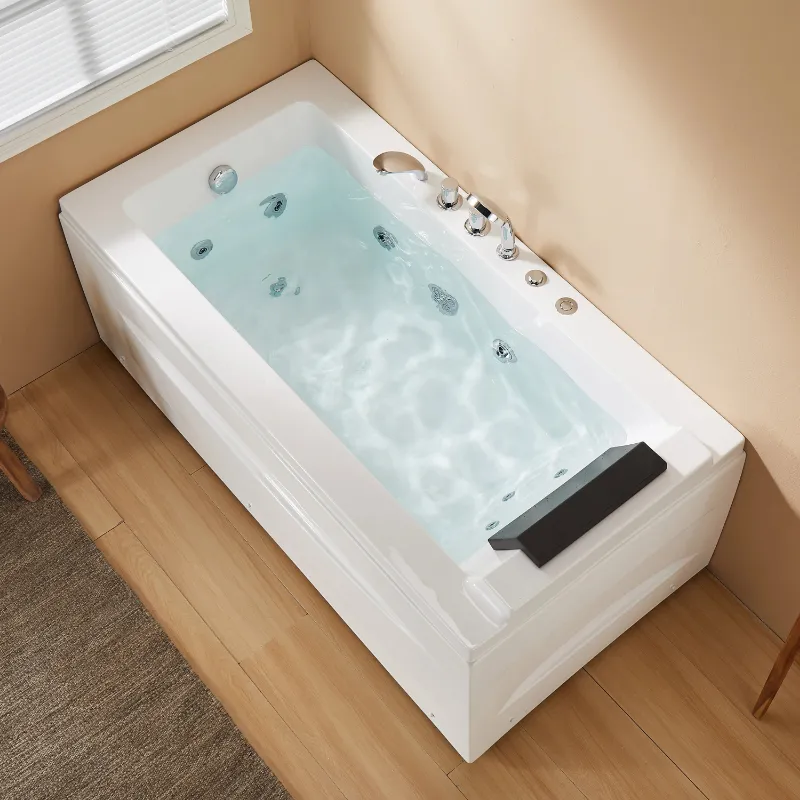 HOROW 59 Inch Whirlpool Bathtub with Light and Shower Head Model M59-L in a bathroom