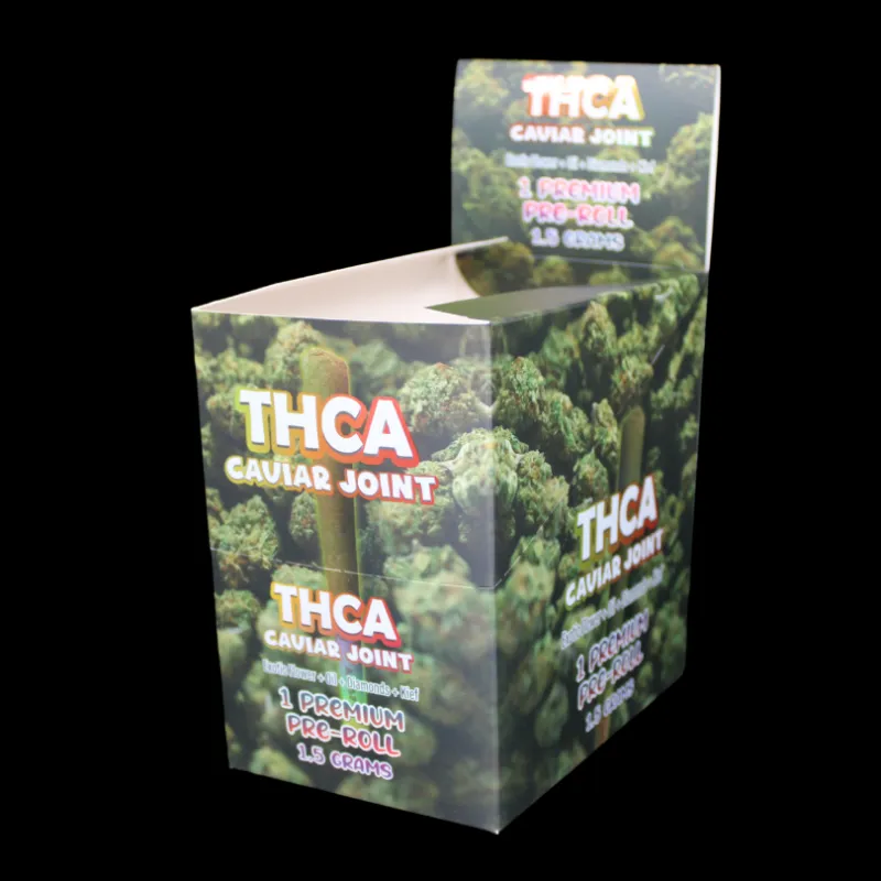 THCA Small Buds THCA Caviar Joint Display Box showing 20-count retail ready box of infused pre-rolls