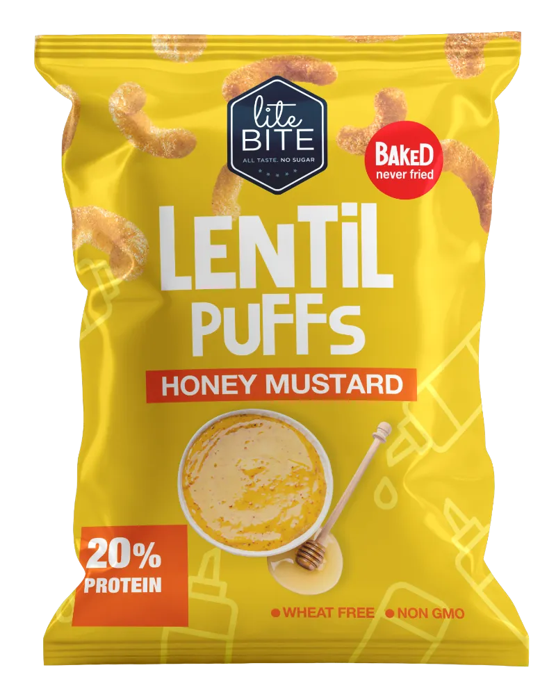 LiteBite Egypt Lentil Puffs Honey Mustard flavor savory snack bag