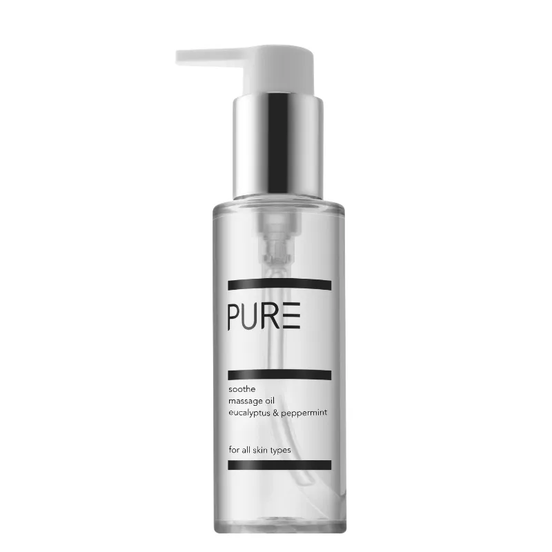 PURE Spa Skincare PURE Soothe Body Oil 100ml, bottle of golden oil with green label