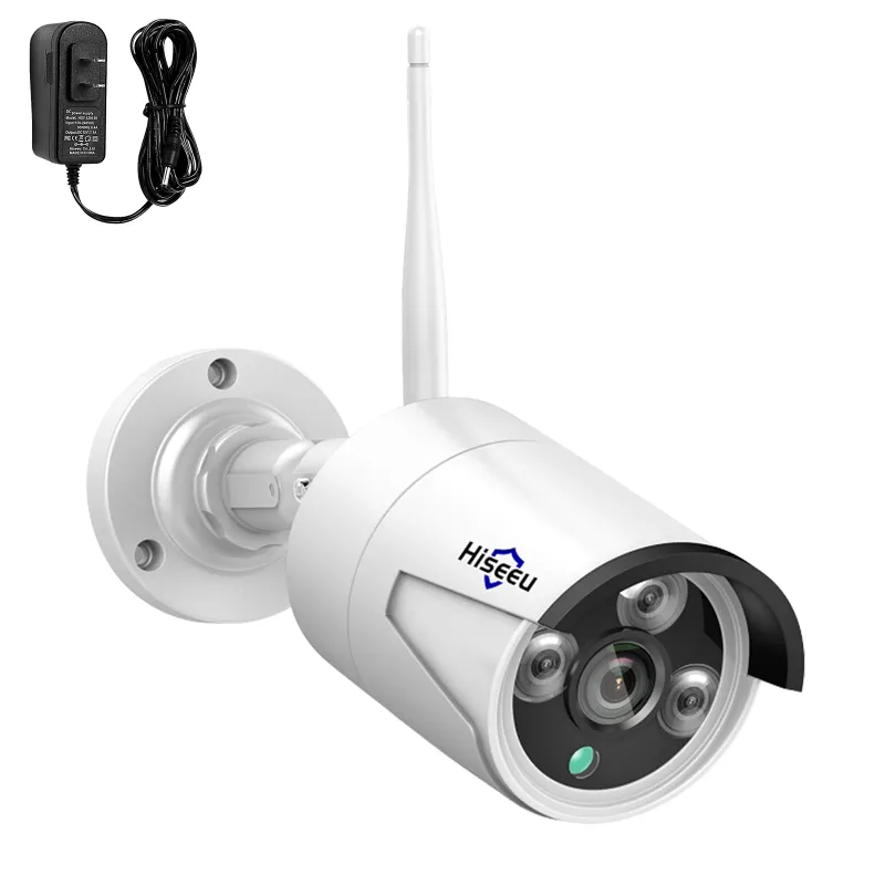 Hiseeu 2K 3MP wireless bullet security camera mounted on corner of wall